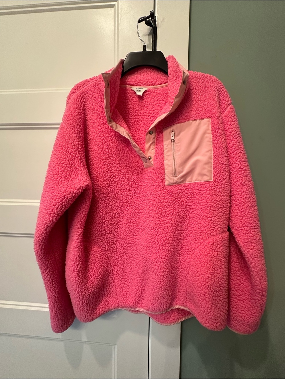 crown & ivy Hot Pink Sherpa Pullover with Zip Chest Pocket